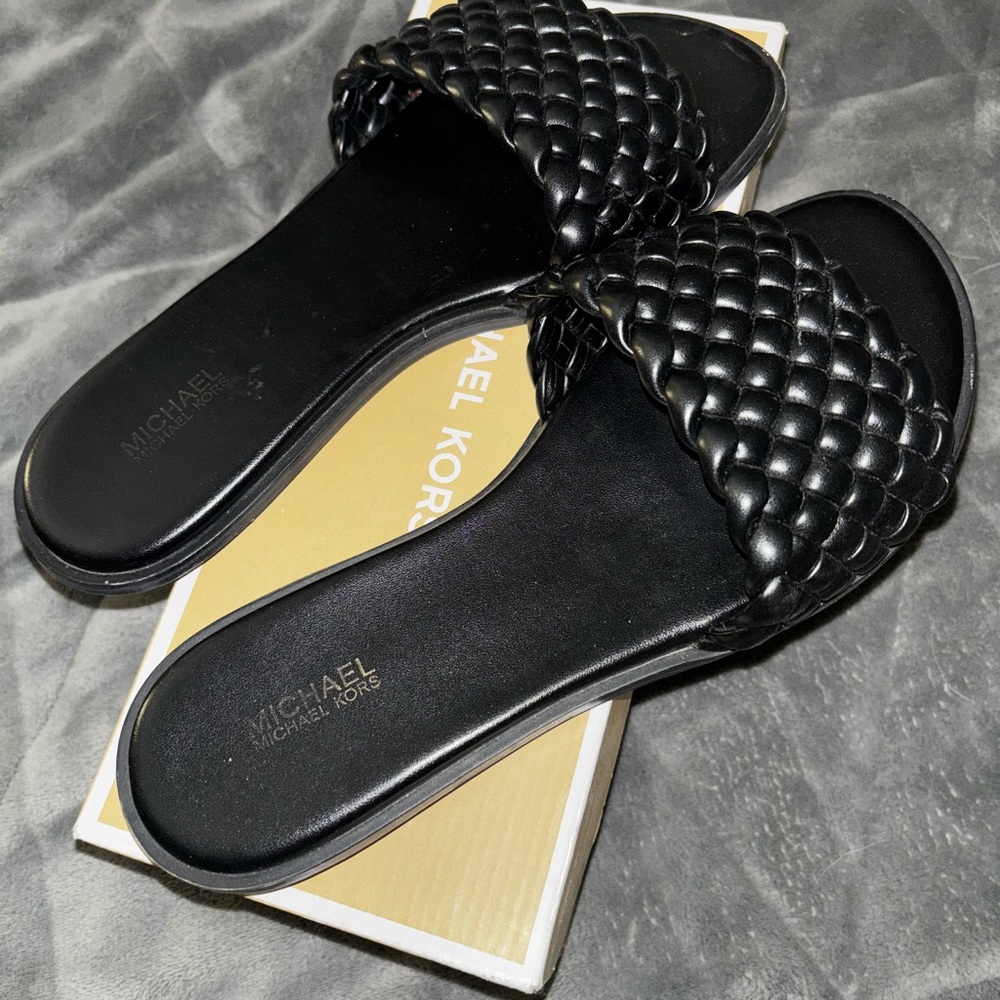 Michael Kors Black Braided Slide Sandals